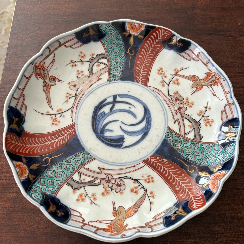 Antique Imari Charger 19th Century Crane, cherry blossom.